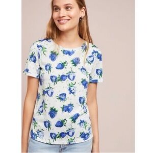 Maeve For Anthropologie Blue Strawberry Field Tee